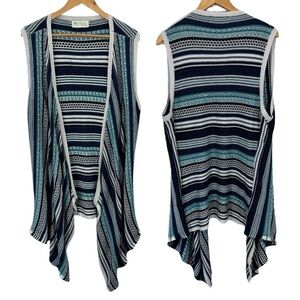 Aventura Longline Knit Vest Womens XL Blue Stripe Open Front Casual Preppy EUC